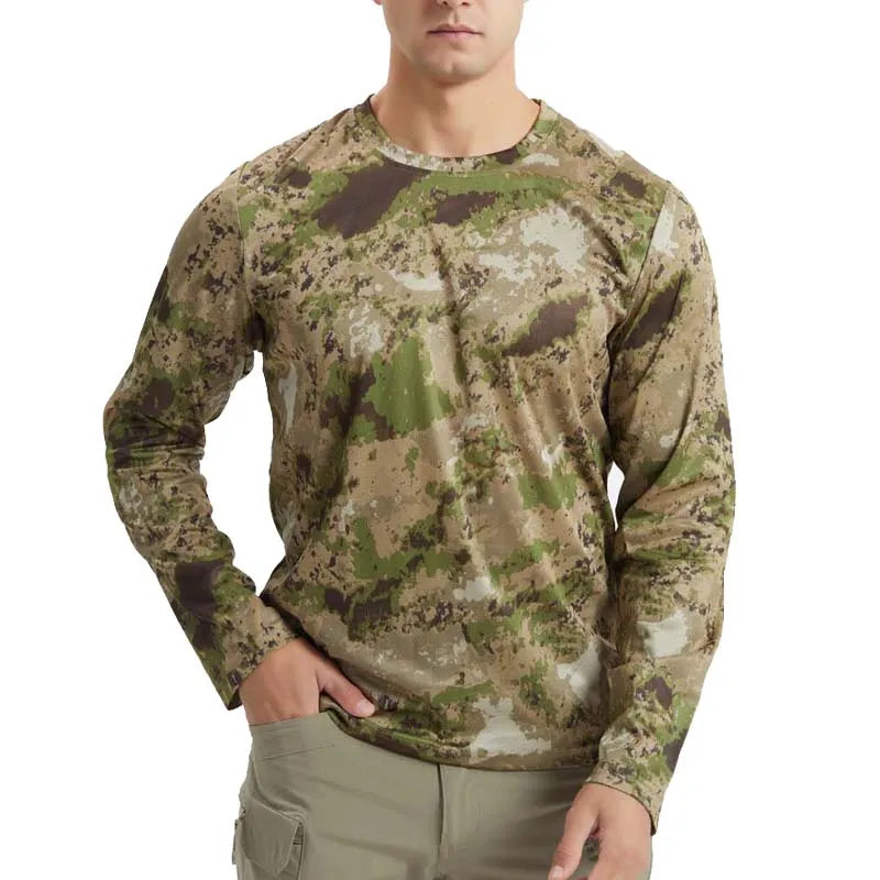 Long-Sleeve T-Shirt Anti-Sweat Tactical Shirts Breathable Camo Under-Shirt Hunting Clothes Men Elasticity Sun-Protective Top