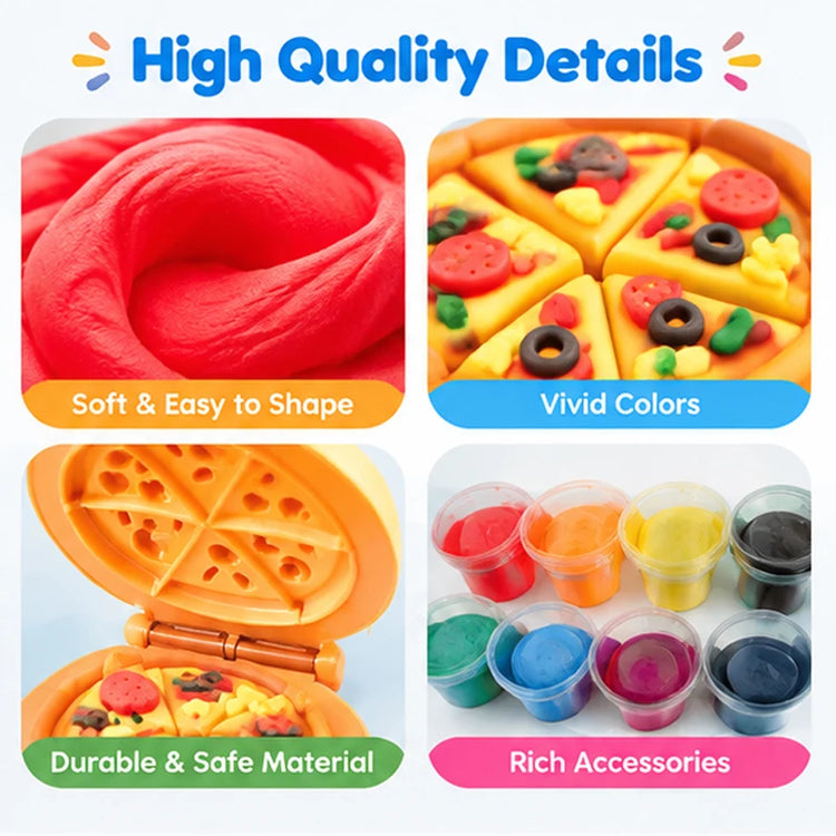Play Dough Toys Series 12 Colors Pizza Burger Maker Play Dough Kit Kitchen Fast Food Modeling Clay Molds Set Kids Birthday Gift