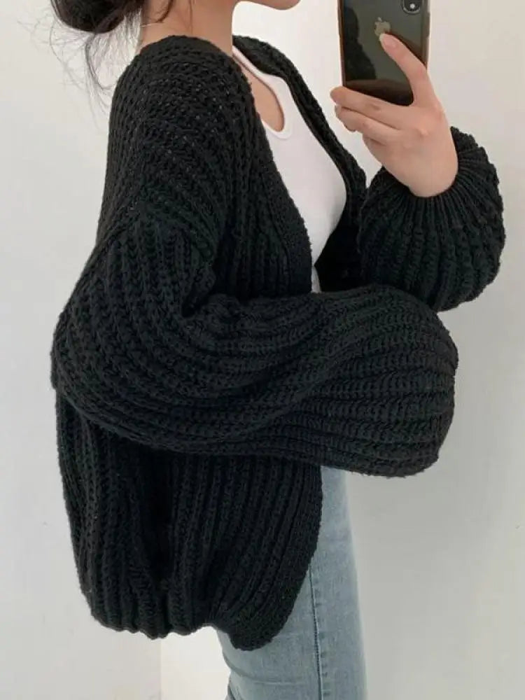 2026 Vintage Harajuku Lantern Sleeve Women Cardigan Sweater Casual Korean Fall Streetwear Tops Chic Lazy Wind Y2k Sweater