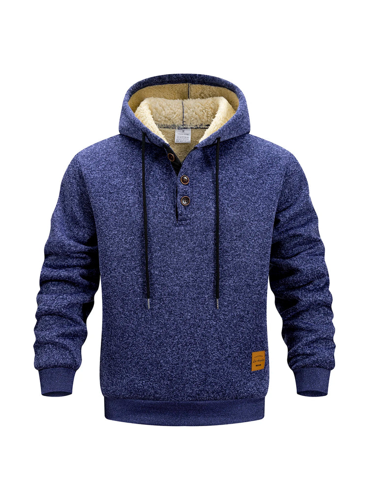 Men's Half Button Hoodie Thicken Winter Hooded Sweatshirts Retro Warm Fleece Knit Sweater Outdoor Running Sports Casual Pullover