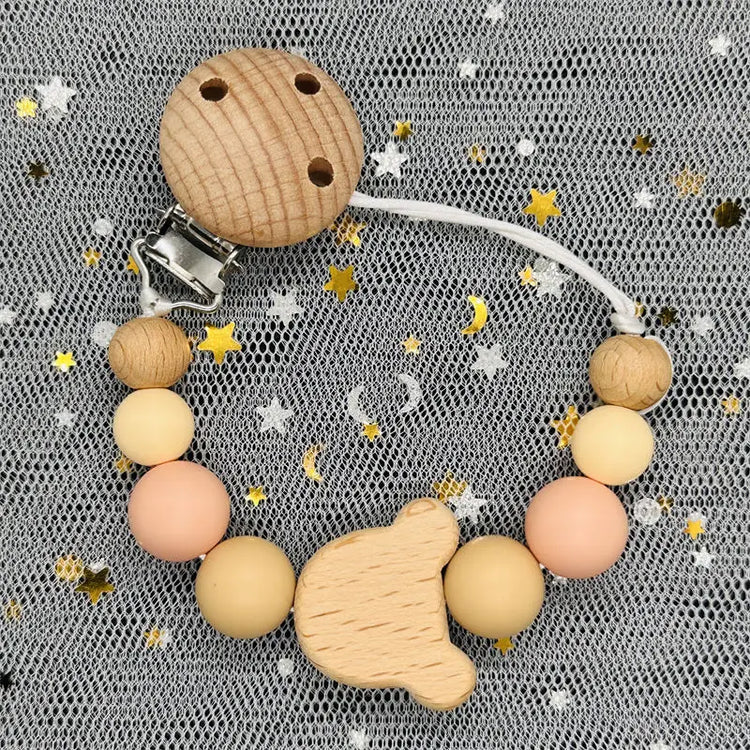 Personalized Baby Pacifier Clip Custom Name Silicone Bead Nipple Dummy Clips Engraved Infant Wooden Pacifier Holder Newborn Gift