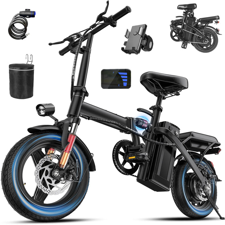 560W Electric Bikes for Adult,24MPH,14inch Folding Electric Bike,48V10.4AH Removable Battery,Multi-Shock Absorption Electric Bicycle