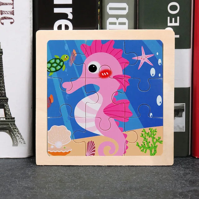 11*11cm 3D Wooden Puzzle Baby Toys Cartoon Animal Traffic Tangram Jigsaw Puzzle Early Learning Educational Toys for Children