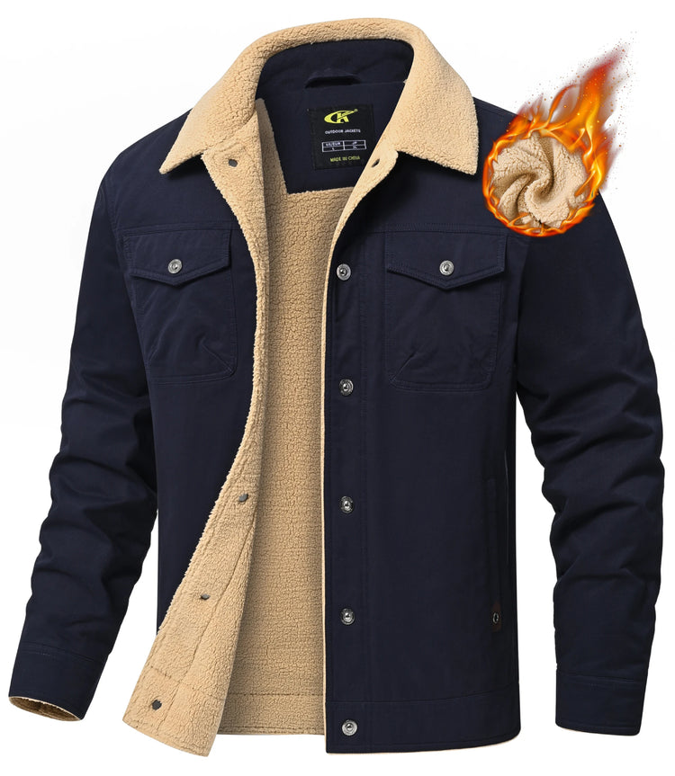 Men's Winter Trucker Jacket Sherpa Fleece Lined Thick Thermal Warm Cargo Workwear Coat Multi-Pocket Outwear