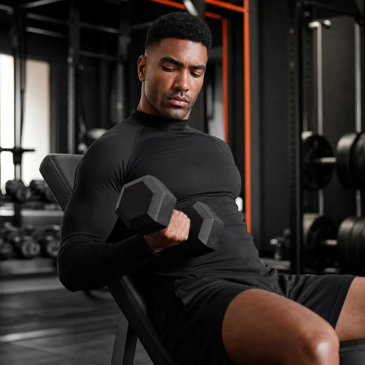 3Pack Men Fleece High Neck Compression Long Sleeve T-shirt Autumn Winter Elastic Tight Athletic Base Layer Warm For Gym Fitness