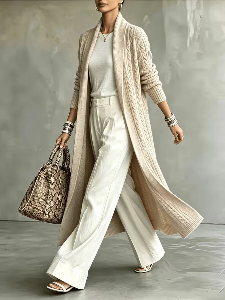 Women's Plus Size Long Knit Cardigan Loose Slimming Open Front Long Sleeve Sweater Coat Casual Commuter Fall Winter Layering
