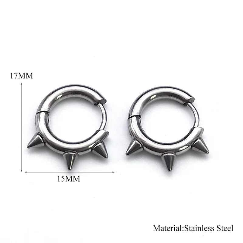 Punk Spike Rivet Hoop Earrings For Women Men Ear Studs Stainless Steel Gothic Hip Hop European and American Earring Jewelry Gift