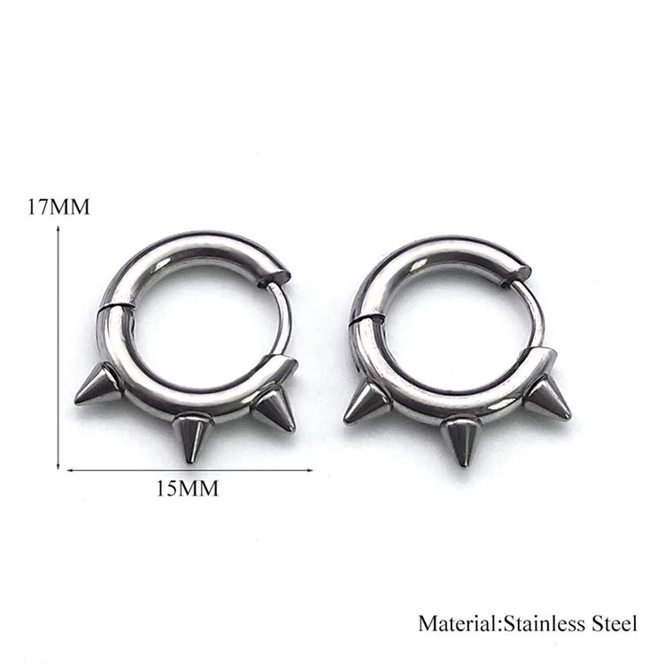 Punk Spike Rivet Hoop Earrings For Women Men Ear Studs Stainless Steel Gothic Hip Hop European and American Earring Jewelry Gift