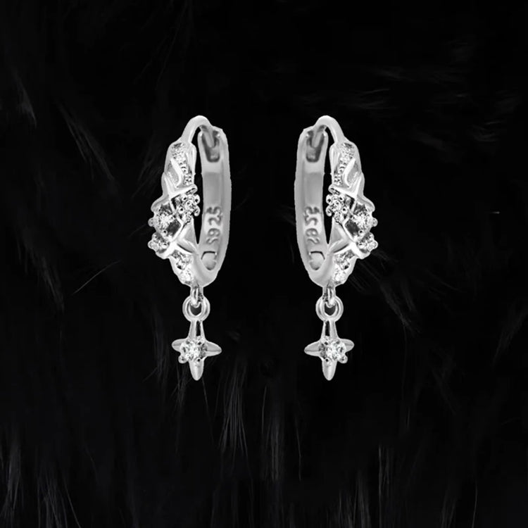 2026 New Arrival Metal Four Star Hoop Earrings for Women Simple Zircon Geometric Circle Earring Buckle Earrings Jewelry Gifts