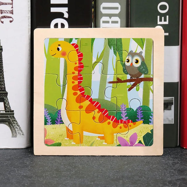 11*11cm 3D Wooden Puzzle Baby Toys Cartoon Animal Traffic Tangram Jigsaw Puzzle Early Learning Educational Toys for Children