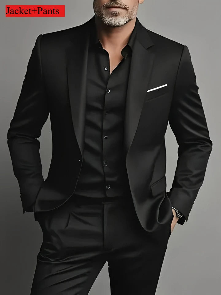 Elegant Men's Suit Sets- Slim Fit Tuxedo Set for Weddings & Formal Occasions, Black Suit