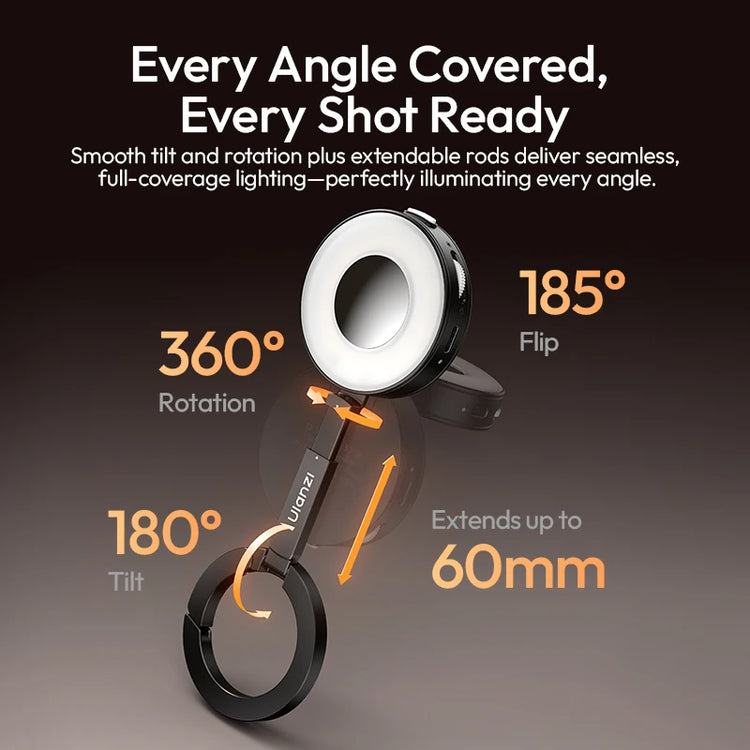 Ulanzi ML05 MagLock Fill Light 2500-9000K Dual-Sided Magnetic Phone Grip Ring-Shaped Soft Light for Food Review Livestream Vlog