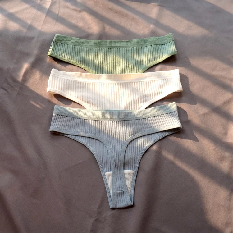 3 Pcs Seamless Ladies Ribbed Cotton Thong Simple Women's Low Waist Bikini Briefs Sports Girls Underwear Plus Size