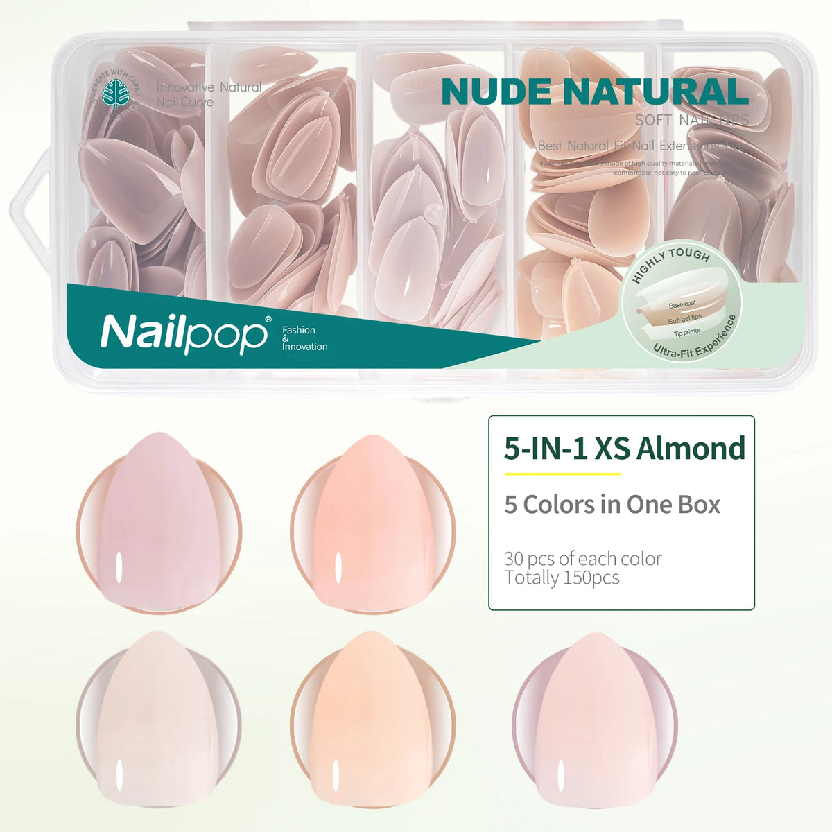 Nailpop 3-IN-1 Nude Natural Soft Nail Tips Set 140PCS Skin Tones Press on Nails Ultra-Fit Gel Nail Extensions Easy Manicure DIY