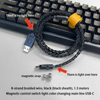 15cm/130cm C-C/USB-C Single Crystal Copper Keyboard Cable Supports 8K Magnetic Controllable Lights for HM Hub Computer Keyboard