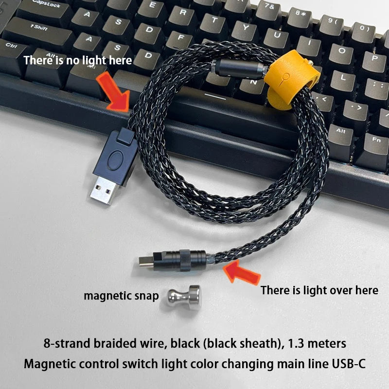 15cm/130cm C-C/USB-C Single Crystal Copper Keyboard Cable Supports 8K Magnetic Controllable Lights for HM Hub Computer Keyboard