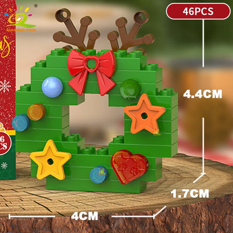 HUIQIBAO Christmas Mini Building Blocks Set DIY Santa Claus Xmas Tree Snowman House Ornament Kid Educational Assembly Toy