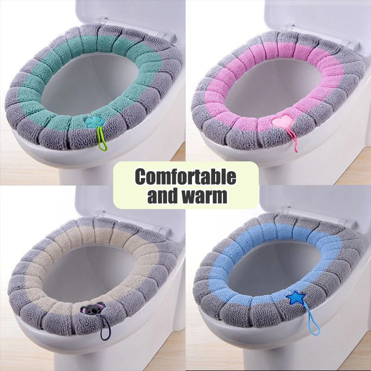 Stitched Color Portable Knitted Toilet Mat Thickened Washable Antifreeze Toilet Cover Thickened Knitted O Type Universal
