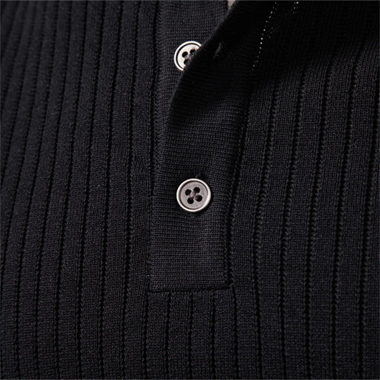 AIOPESON Button Placket Polo Shirt Men Ribbed Stripe Long Sleeve Contemporary Fit Minimalist Autumn Winter Premium Business Top
