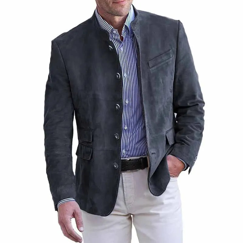 QICHE Men Clothing 2026 Autumn Winter Casual Faux Suede Blazer, Men Stylish Suit Jacket Outerwear, Male Clothes