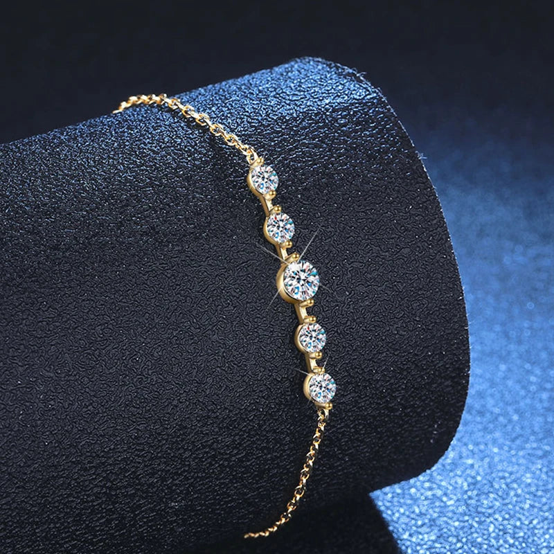 EWYA Micro Full 2/2.5/3mm D Color Moissanite Diamond Tennis Bracelet for Woman 925 Silver Plated 18k Adjustable Link Bracelets