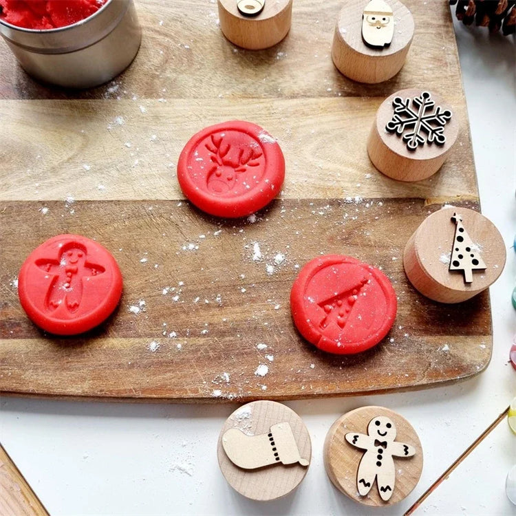 Kids Montessori Wooden Play Dough Stampers Tools Weather Insect Nature Stamps Playdough Fun Activity for Children Sensory Toys