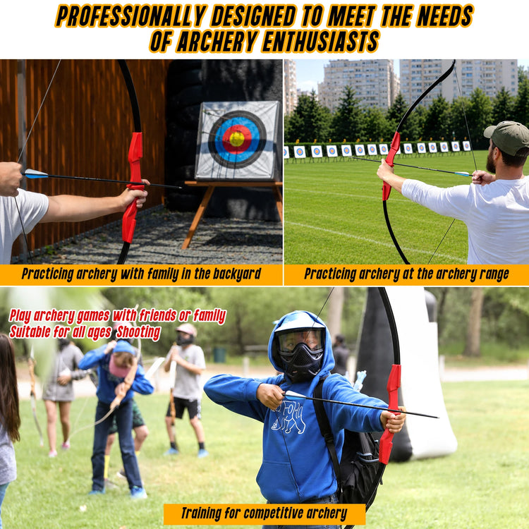 Archery Recurve Bow 53" Standard Set for Adults 20 30 40lb, Takedown Archery Kit for Beginners Right & Left Handed Outdoor Target Practice & Training, Adult Beginners to Advanced Outdoor Target Practice,Red