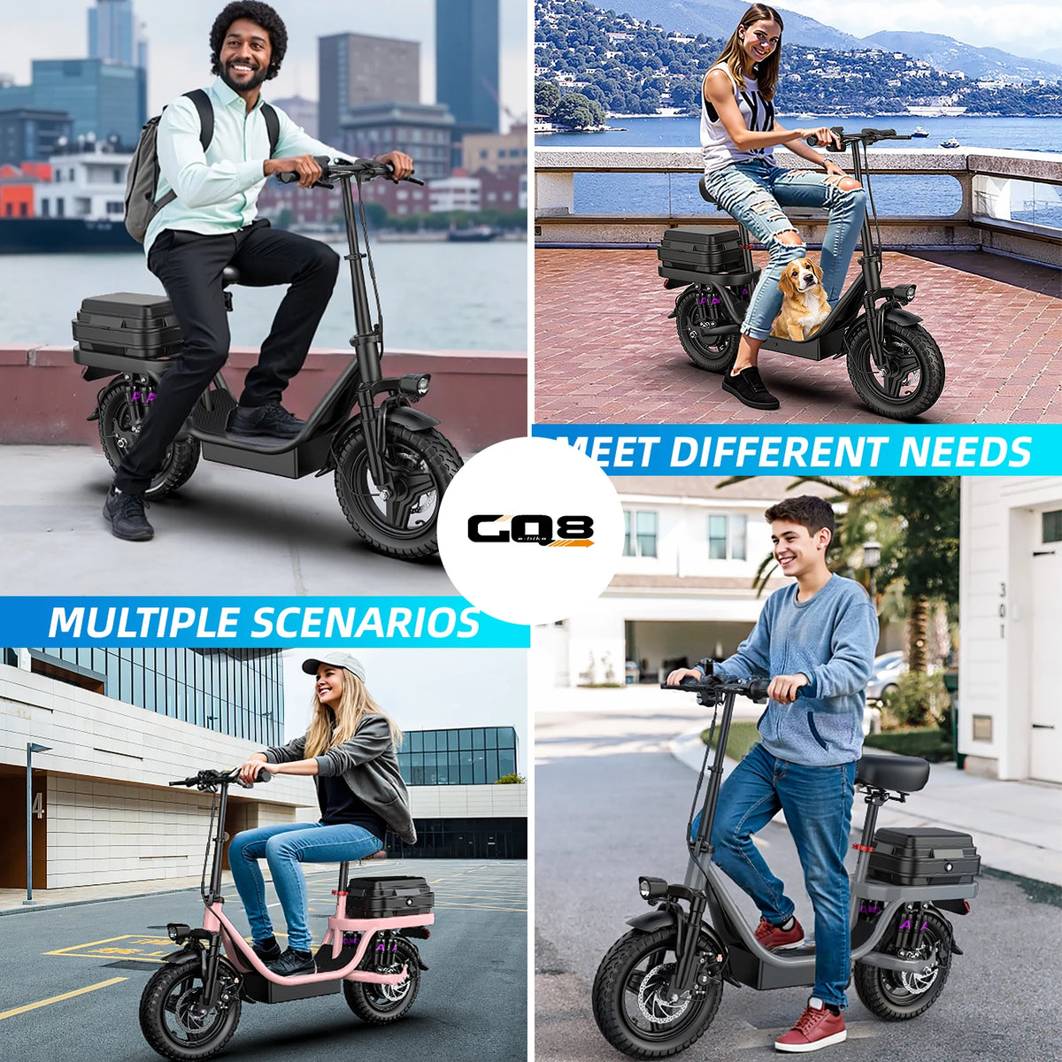 UPlee GQ8 Electric Bike For Adults 500W Scooter EBike With 14" Tire 48V 15AH LED