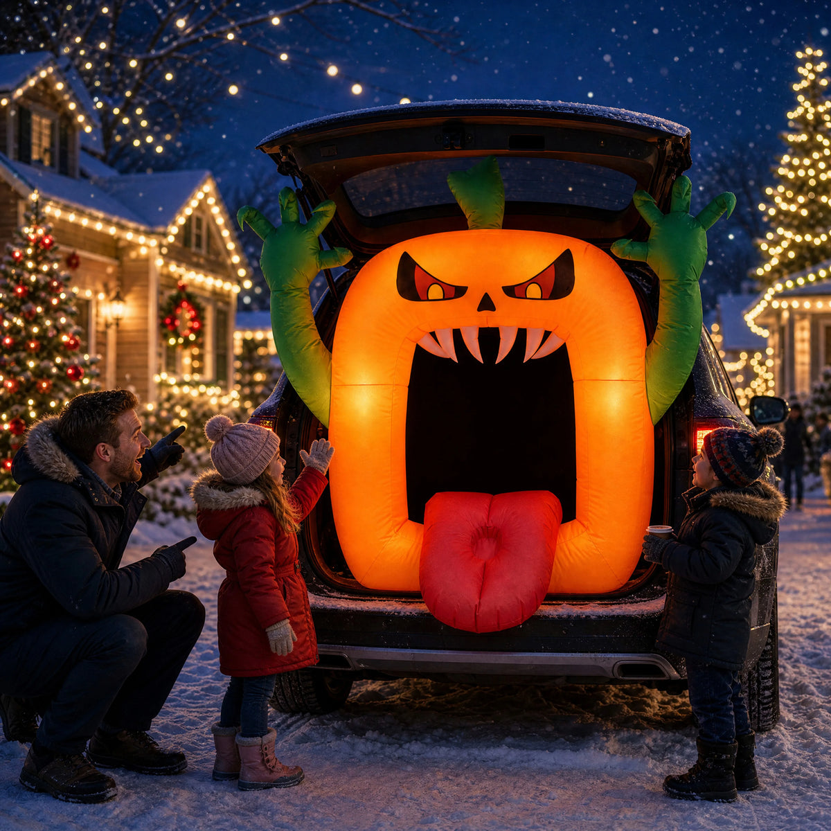 6 FT Inflatable Halloween Pumpkin Arch with LED Lights Self Inflating Outdoor Yard and Trunk or Treat Decoration 210T Polyester 12V Plug Spooky Holiday Party Lawn Garden Night Display Props