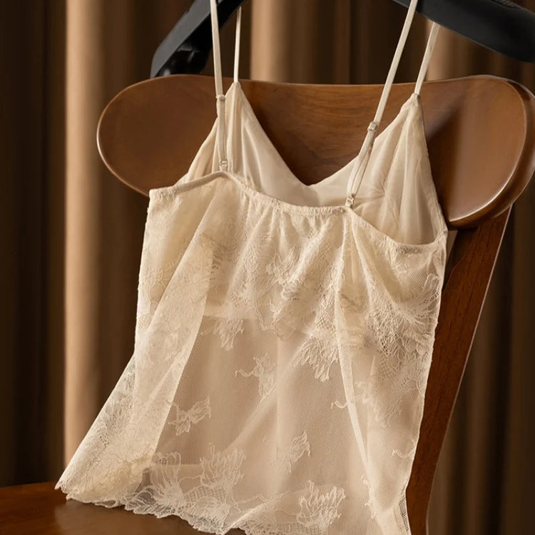 Birdtree,Woman's 19MM 93% Silk 7% Spandex Tank Top,with Built In Bra Vest,Solid Lace V-neck Sling Tops,2026 Spring New T61510JF