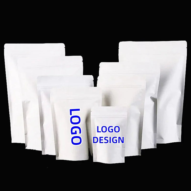 100pcs Wholesale Stand up White Paper Zip Lock Bags Resealable Party Wedding Food Snack Chocolate Heat Sealing Package Pouches
