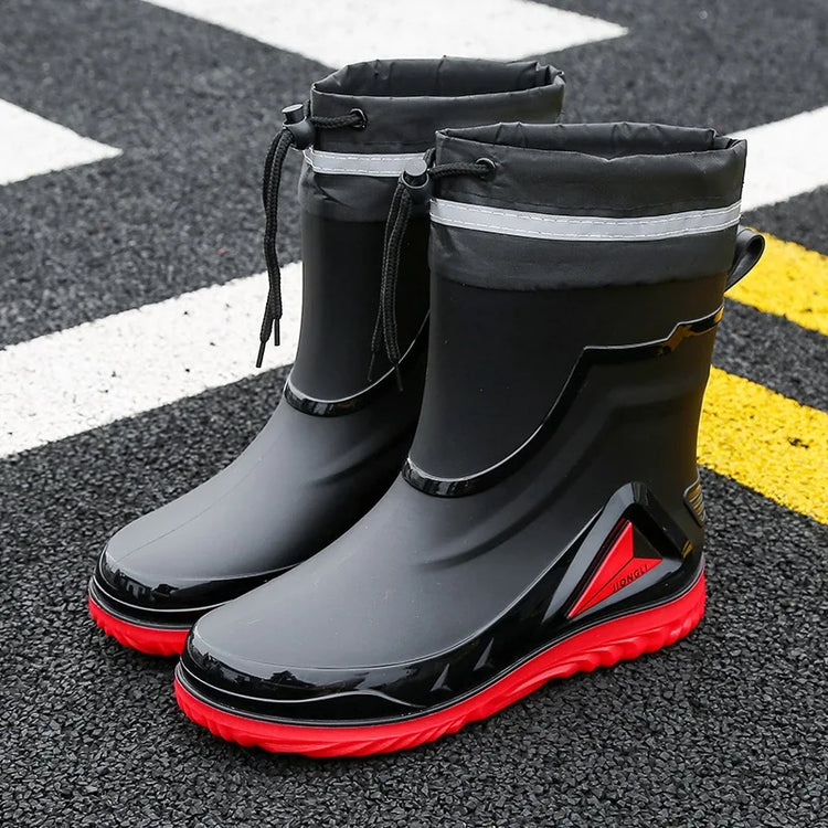 2026 Men's new short tube water boots, waterproof shoes, anti slip thick soled rain boots, outdoor work rain boots