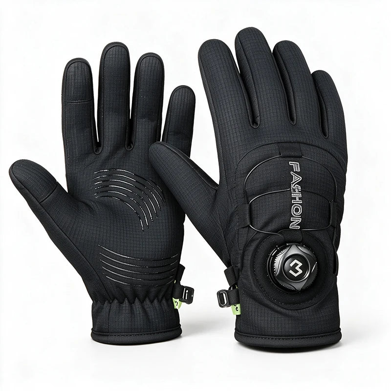 OFFBONDAGE Winter Cycling Gloves Thermal Warm Fleece Lined Waterproof Anti-Slip Motorcycle Gloves Adjustable Rotary Buckle MTB