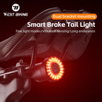 WEST BIKING Smart Bike Brake Tail Light High Brightness 5 Lighting Modes Bicycle Rear Light Long Endurance IPX6 Bike Tail Light