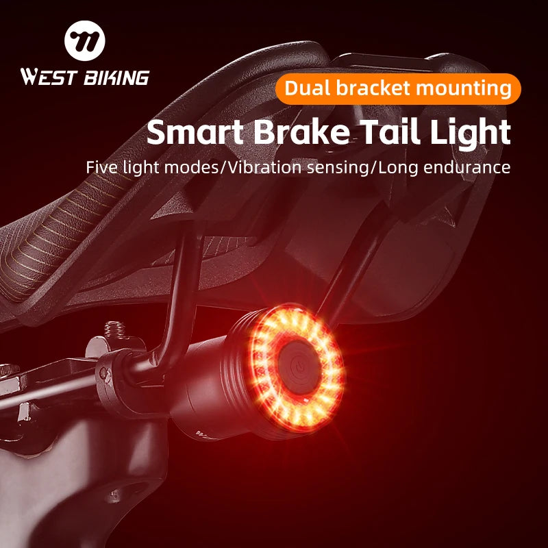 WEST BIKING Smart Bike Brake Tail Light High Brightness 5 Lighting Modes Bicycle Rear Light Long Endurance IPX6 Bike Tail Light