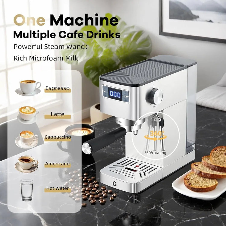 Garvee Compact 20 Bar Espresso Machine–Stainless Steel Professional Coffee Maker with Built-in Auto Milk Frother Touchscreen Control, Fast Quick Start & Constant Heating System for Latte/Cappuccino