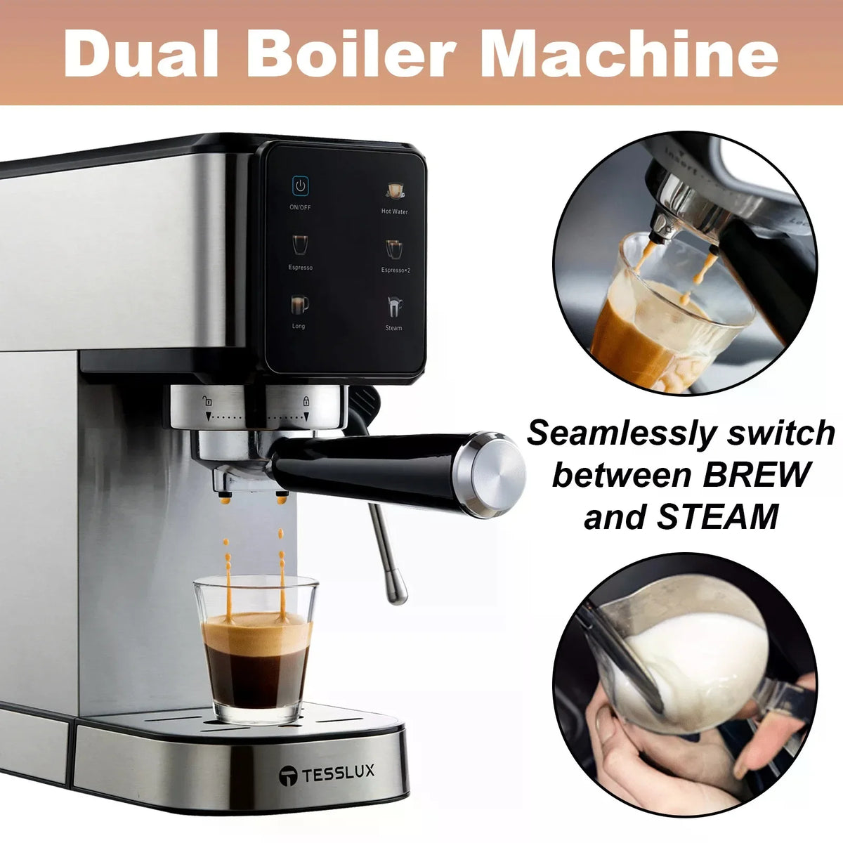 20Bar Espresso Machine With Dual Boiler, LCD Touch Control & Milk Frother| Compact Home Coffee Maker For Café Style Cappuccino & Latte, 304 Stainless Steel, 110V-130V