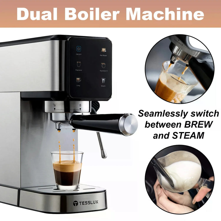 20Bar Espresso Machine With Dual Boiler, LCD Touch Control & Milk Frother| Compact Home Coffee Maker For Café Style Cappuccino & Latte, 304 Stainless Steel, 110V-130V