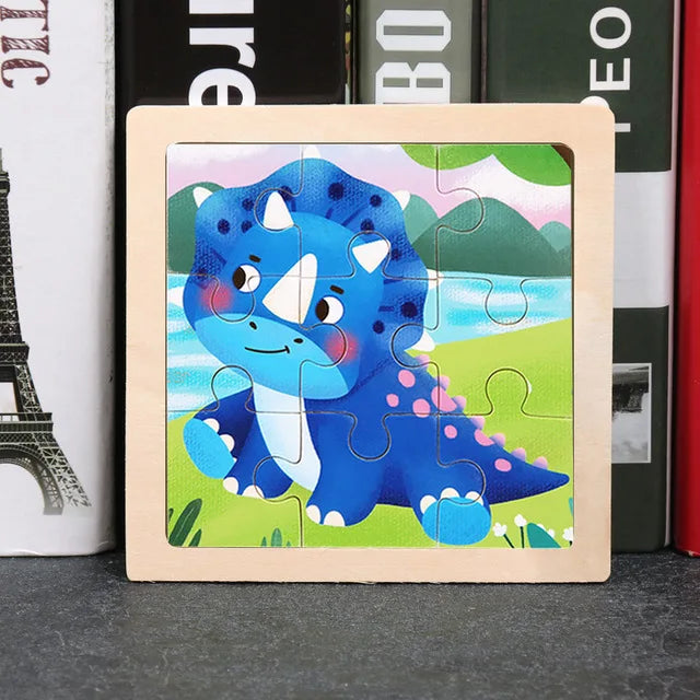 11*11cm 3D Wooden Puzzle Baby Toys Cartoon Animal Traffic Tangram Jigsaw Puzzle Early Learning Educational Toys for Children