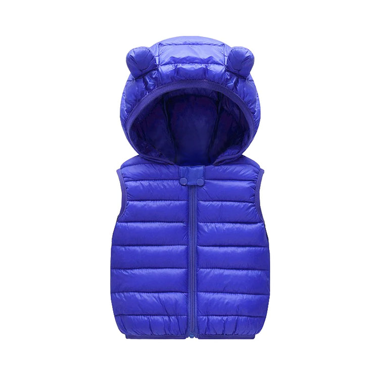 New Baby Boys Girls Warm Down Vest Autumn Winter Cotton Waistcoat With Ears Kids Outerwear Children Clothing Hooded Jacket Vests