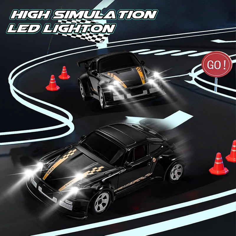 Oike 4WD Remote Control Desktop Car for Adults Kids 1/64 or 1/43 Mini Drift Racing High Speed RC Car with LED Lights Hobby Gift