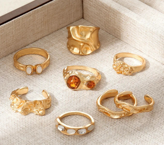 15PCS/Set Cool Oversized Smooth Abstract Lava Line Ring Set Women's Trendy Geometric Stacking Finger Ring Accessories