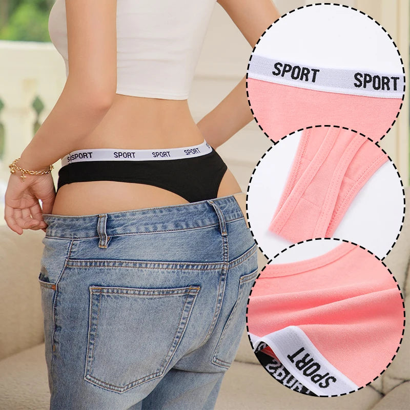 FINETOO 14 Pack Women's Cotton Thong Low‑Rise Elastic Panties SPORT Letter Waistband Briefs Breathable Soft Ladies Underwear No‑Show Daily Sports Wear Multipack S‑XL