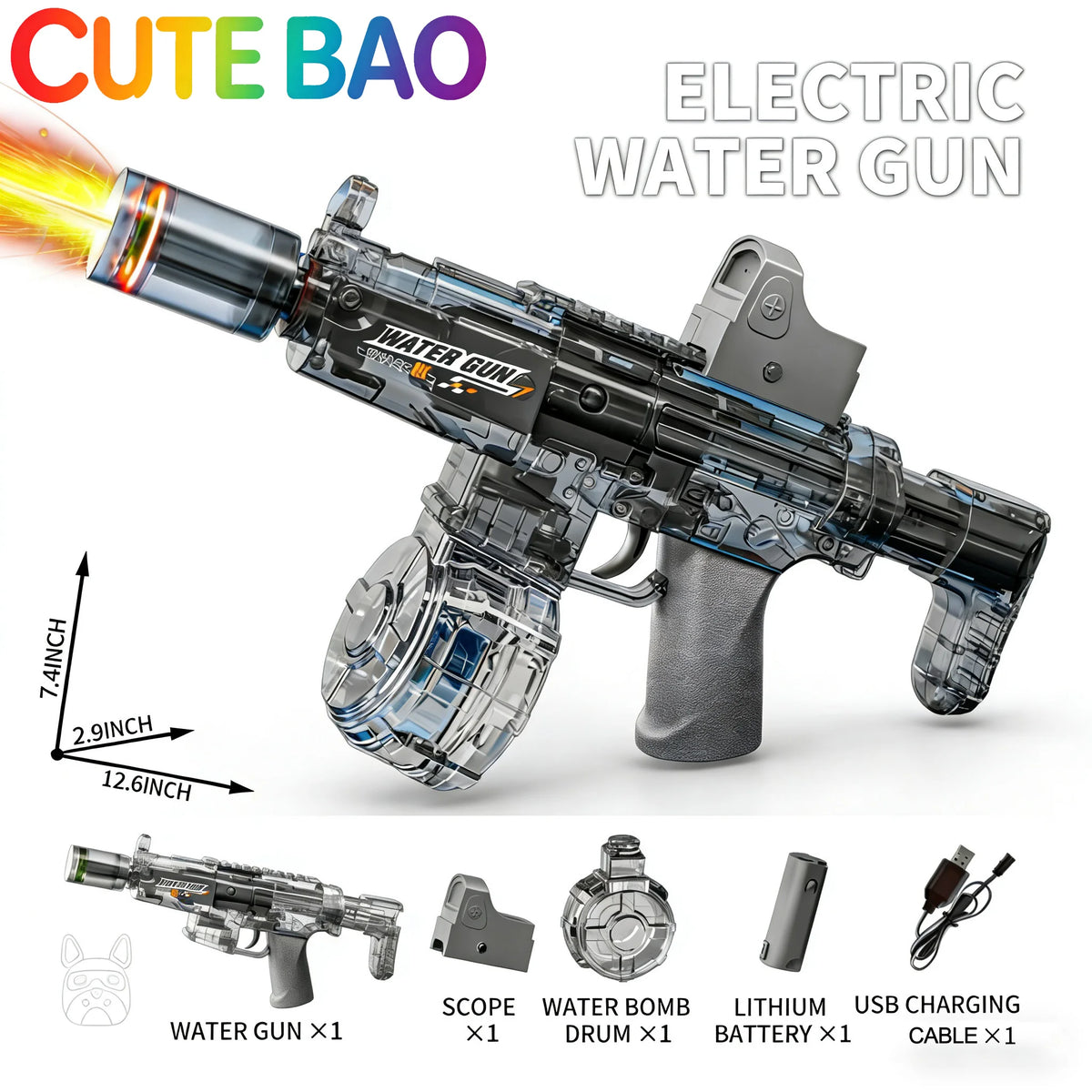 Space Electric Water Gun Energy Ring Burst transparent LED Lights Large Capacity Full Auto Continuous Fire Squirt Gun Toy