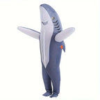 Christmas Cute Unique Standing Blue Shark Design Inflatable Suit, Halloween Play Inflatable Costume Props Shark Inflatable Suit