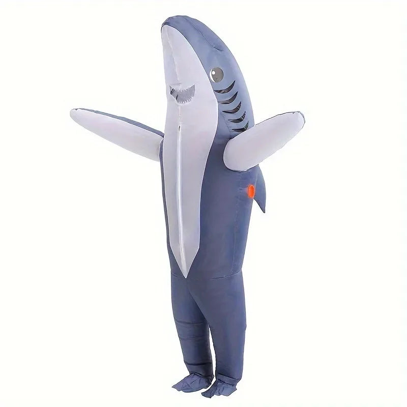 Christmas Cute Unique Standing Blue Shark Design Inflatable Suit, Halloween Play Inflatable Costume Props Shark Inflatable Suit