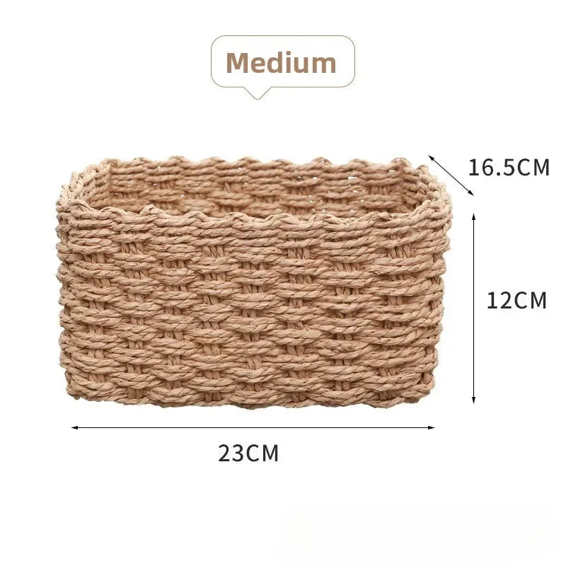1/3pcs Handmade Straw Woven Soft Round Paper Rope Storage Basket for Organizing Decorative Storage Bins Office Storage Box