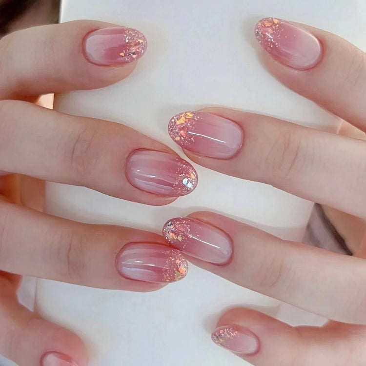 24Pcs French False Nails Almond Fake Nails with Glue Press on White Edge Design Wearable Simple Ins Pink Stiletto Nail Tips