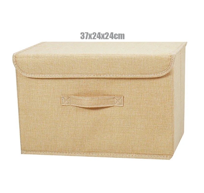 Washable Cotton Linen Fabric Folding CD Storage Box Foldable Bins Toys Organizer With Lid Storage Basket Laundry Basket