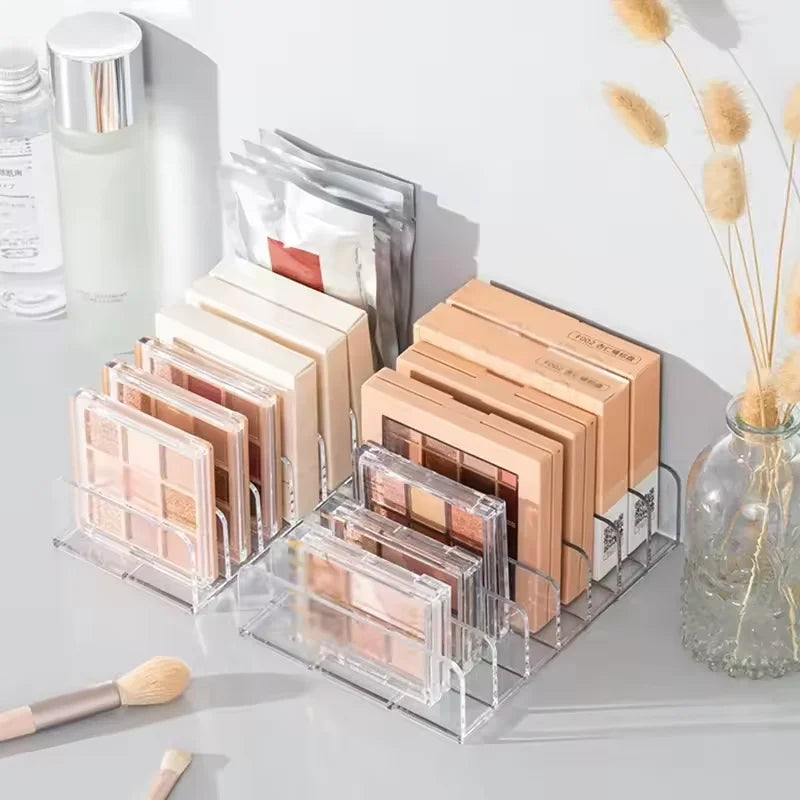 Makeup Organizer Box, 7-Compartment Clear Storage Shelf, Multi-Cell Display for Cosmetics, Blush, Eyeshadow,Space-Saving Durable